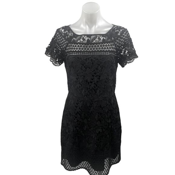 Club Monaco Black Floral Lace Short Sleeve Embroidered Mini Sheath Dress Size 6 - Picture 1 of 4